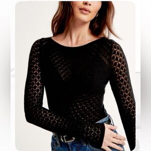 A&F Black Merino Wool-Blend Slash Bodysuit